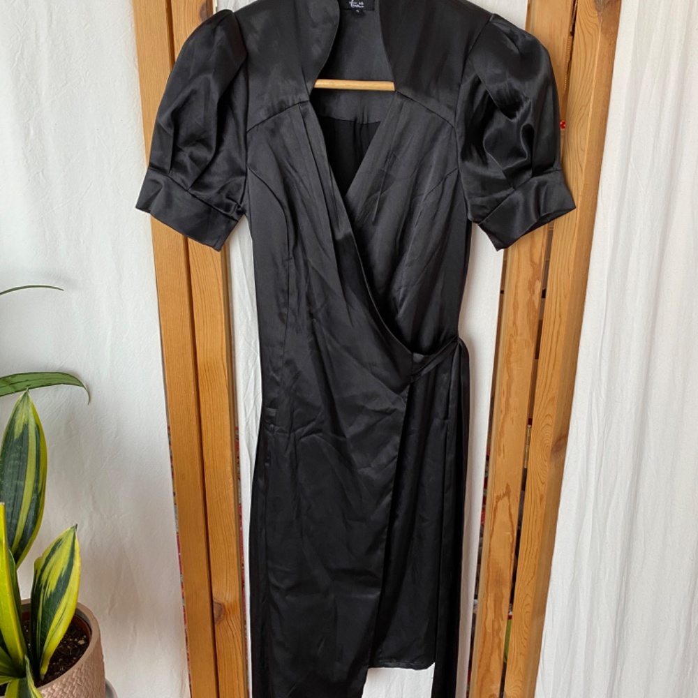 Vintage y2k Black satin wrap dress